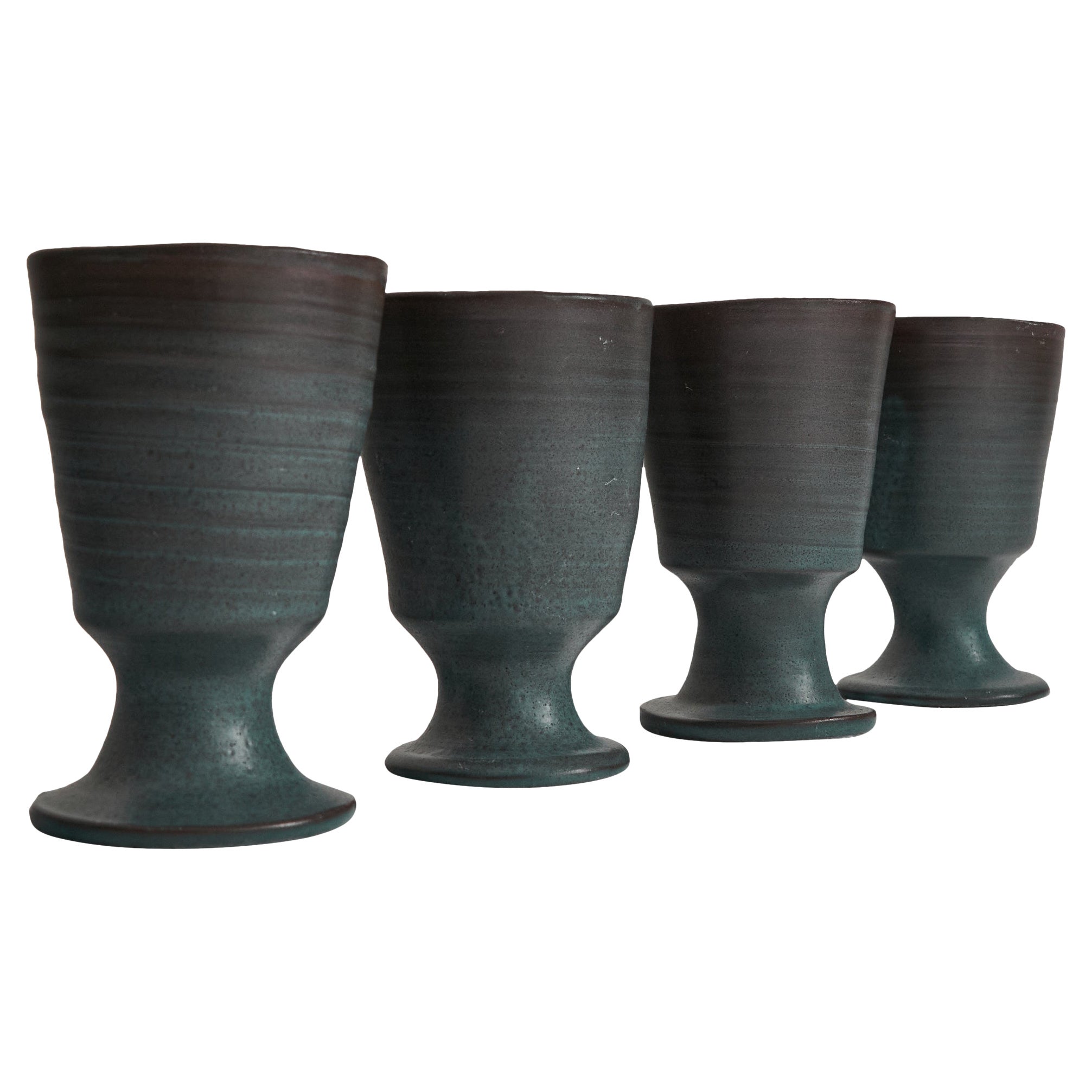 Set of 4 Dutch Mid Century Studio Pottery Goblets For Sale