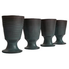 Retro Set of 4 Dutch Mid Century Studio Pottery Goblets