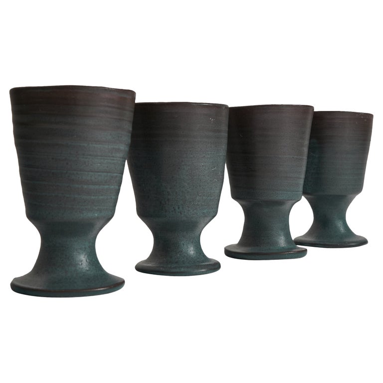 Set of 4 Dutch Mid Century Studio Pottery Goblets For Sale at 1stDibs