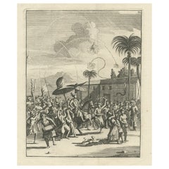 Grabado antiguo de una ceremonia nupcial en el Reino de Bengala en la India, 1775