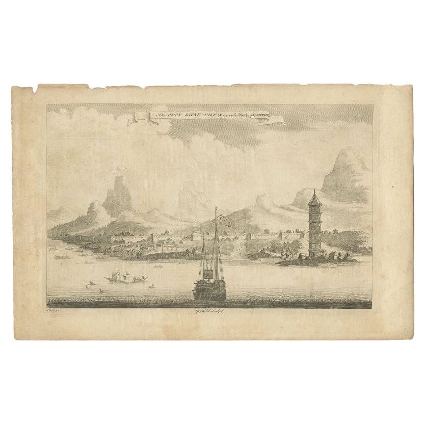 Antique Print of a City Near Canton, China circa 1745 For Sale