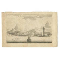Impression ancienne d'une ville près de Canton, Chine, vers 1745