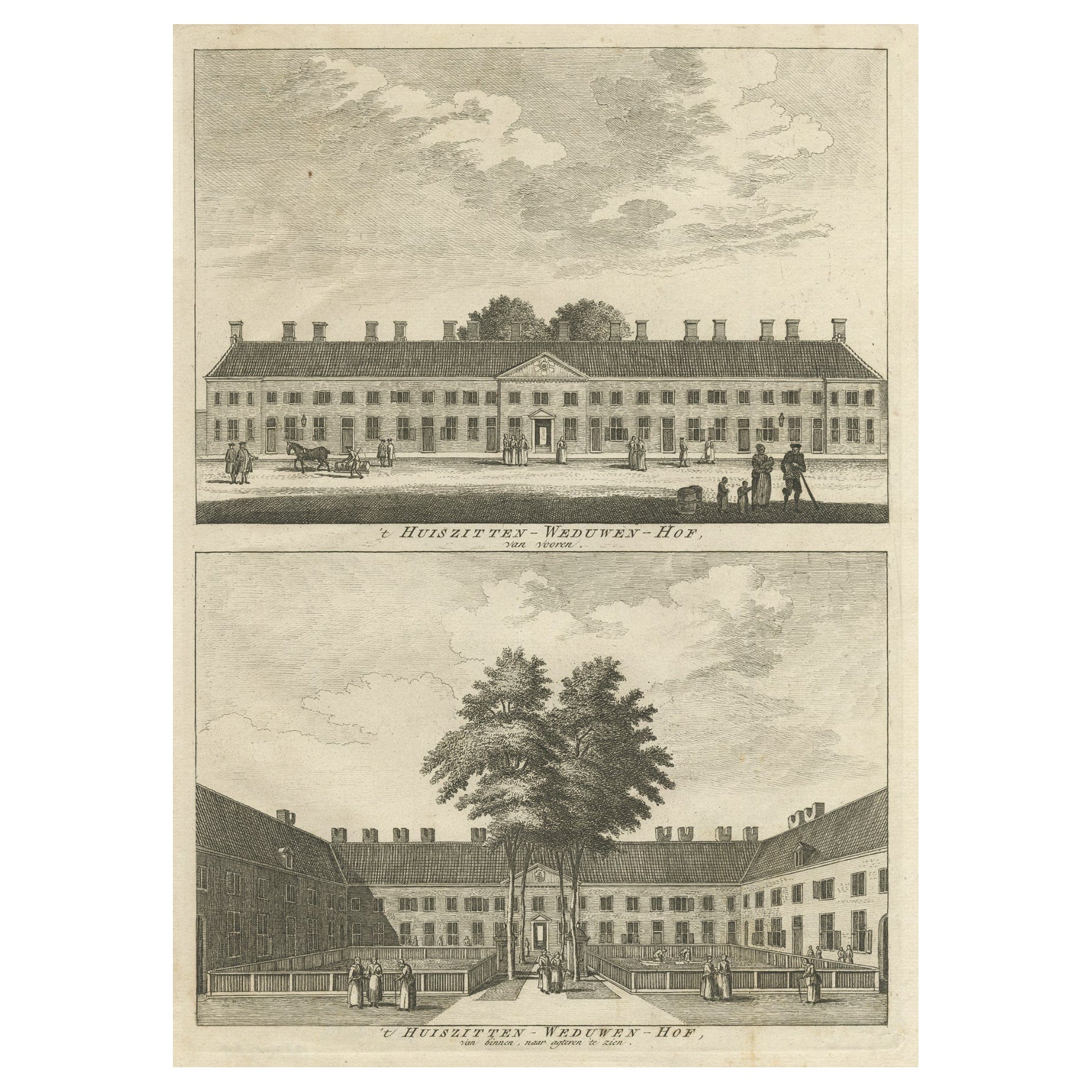 Antique Print of a Widows House in Amsterdam, The Netherlands, c.1760 For Sale