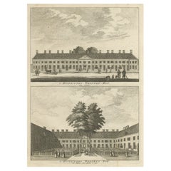 Antique Print of a Widows House in Amsterdam, The Netherlands, c.1760