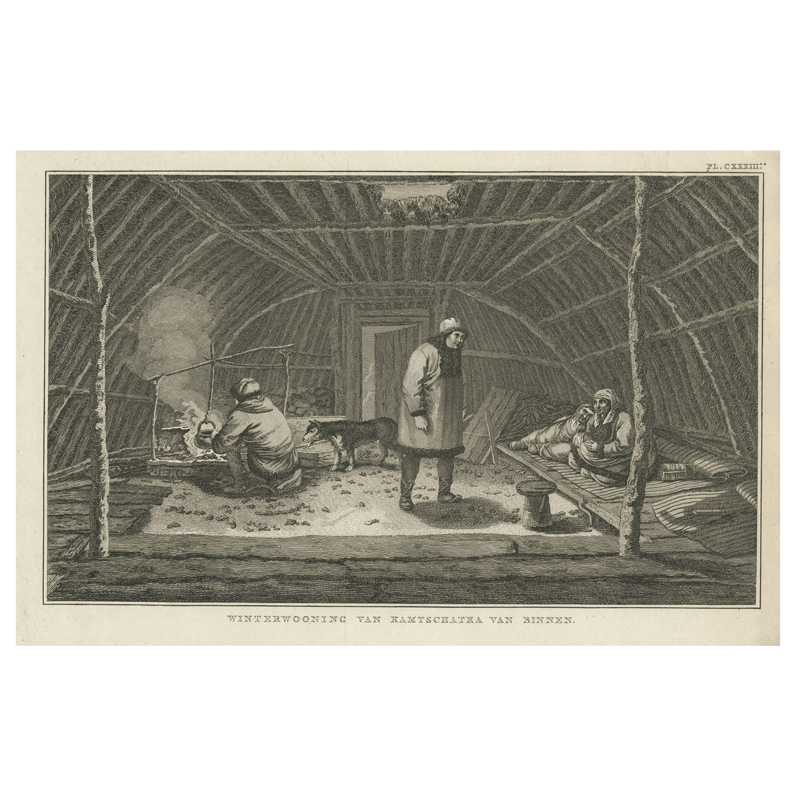Antique Print of a Winter House in Kamchatka in Russia, by Cook, 1803 For Sale