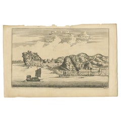 Antique Print of the City Hu Kew Hyen or Kyew on the River Kyang, China