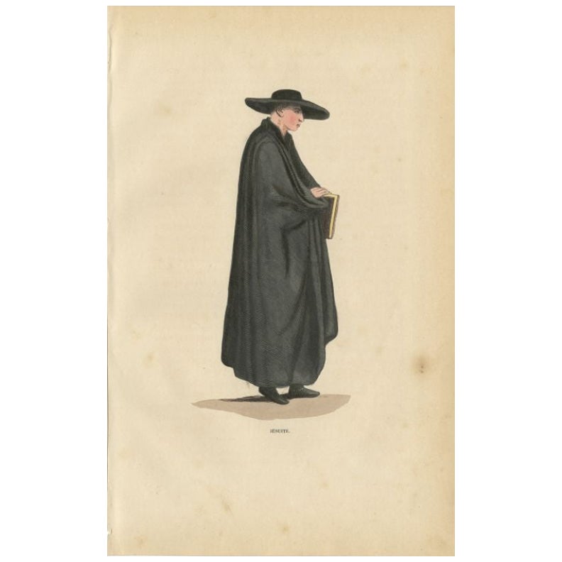 Antique Print of a Jesuit by Tiron, 1845 For Sale
