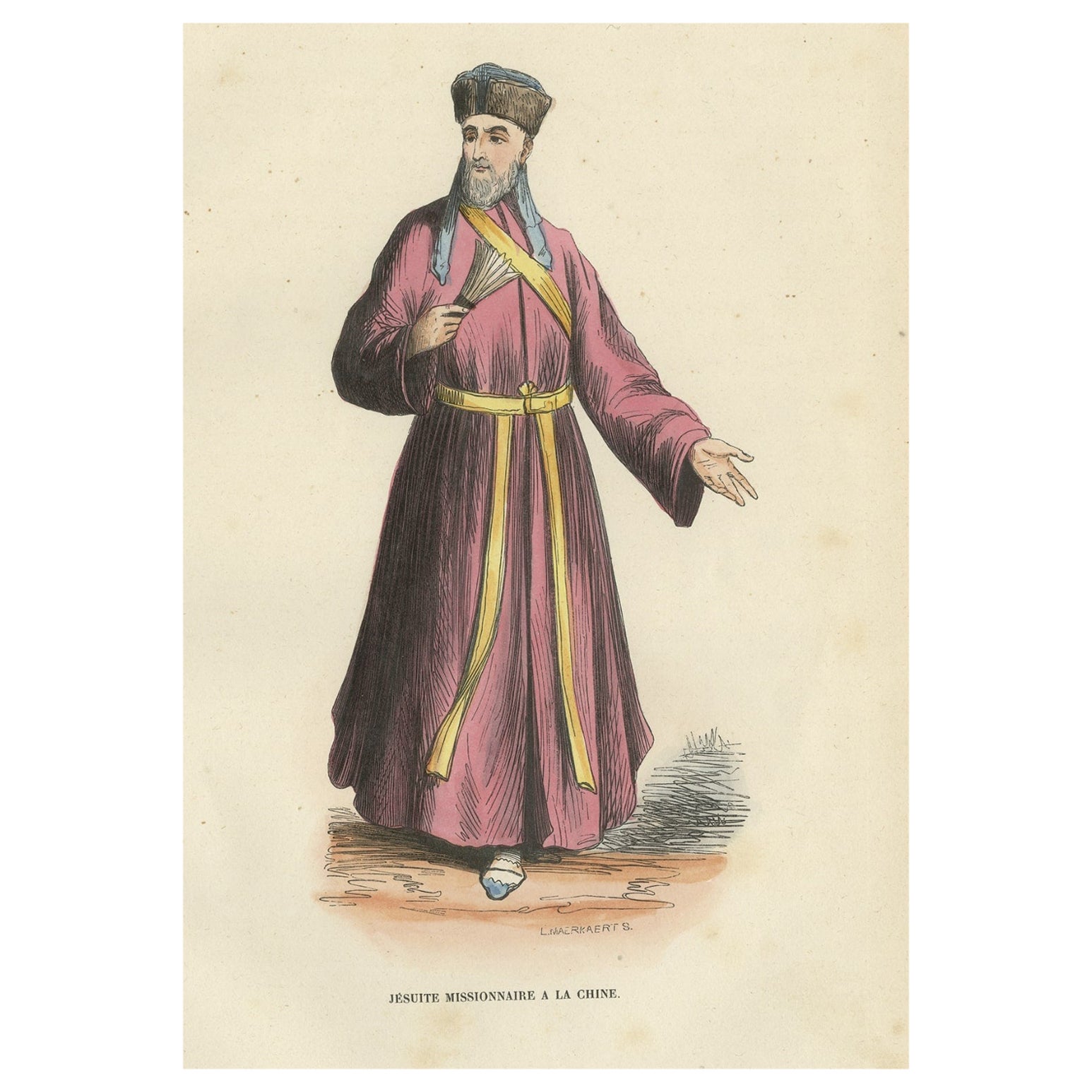 Antique Print of a Jesuit Missionary in China, 1845 For Sale