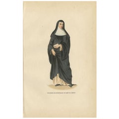 Antique Hand-Colored Print of a Nun of Fontevraud, 1845
