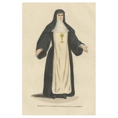 Antique Print of a Nun of the Benedictine Order, 1845