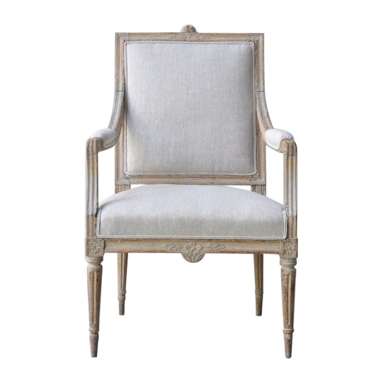 18th C. Swedish Gustavian Period Upholstered Armchair in Original Patina