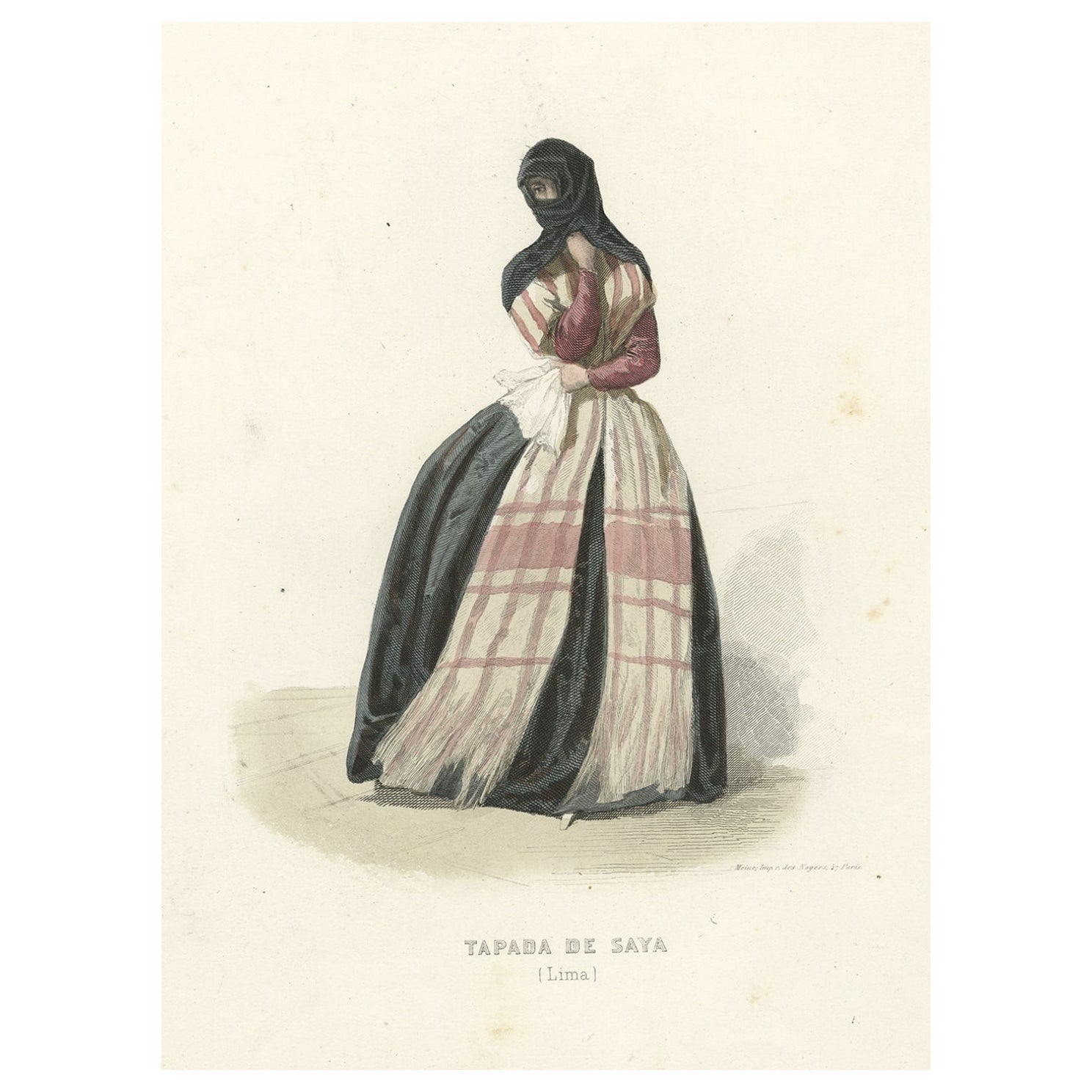 Antique Print of a Woman from Tapada De Saya, Lima, Peru, South America, 1850 For Sale