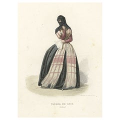 Antique Print of a Woman from Tapada De Saya, Lima, Peru, South America, 1850
