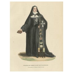 Antique Print of a Nun of the Knights Hospitaller, 1845