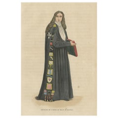 Antique Print of a Knight of the Knights Hospitaller in Cape, 1845