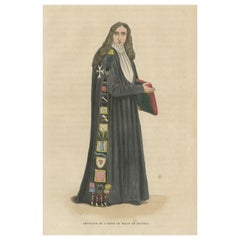 Antique Print of a Knight of the Knights Hospitaller in Cape, 1845