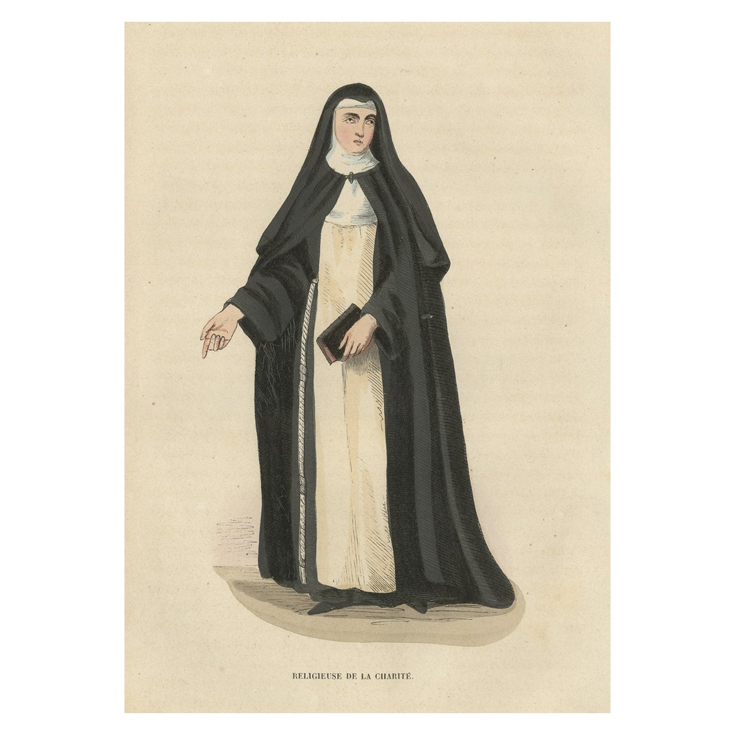 Antique Print of a Nun of the Order of Charity, 1845 For Sale