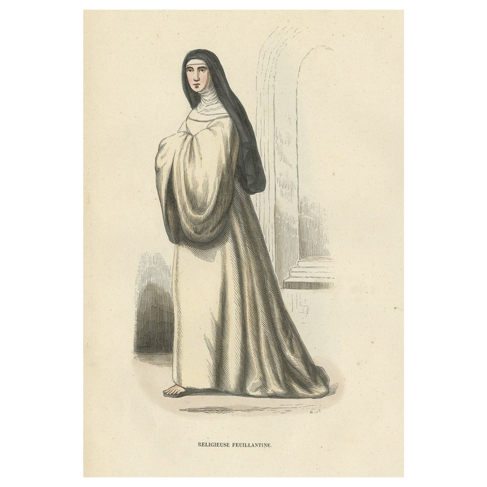 Antique Print of a Nun of the Order of Feuillantines, 1845 For Sale