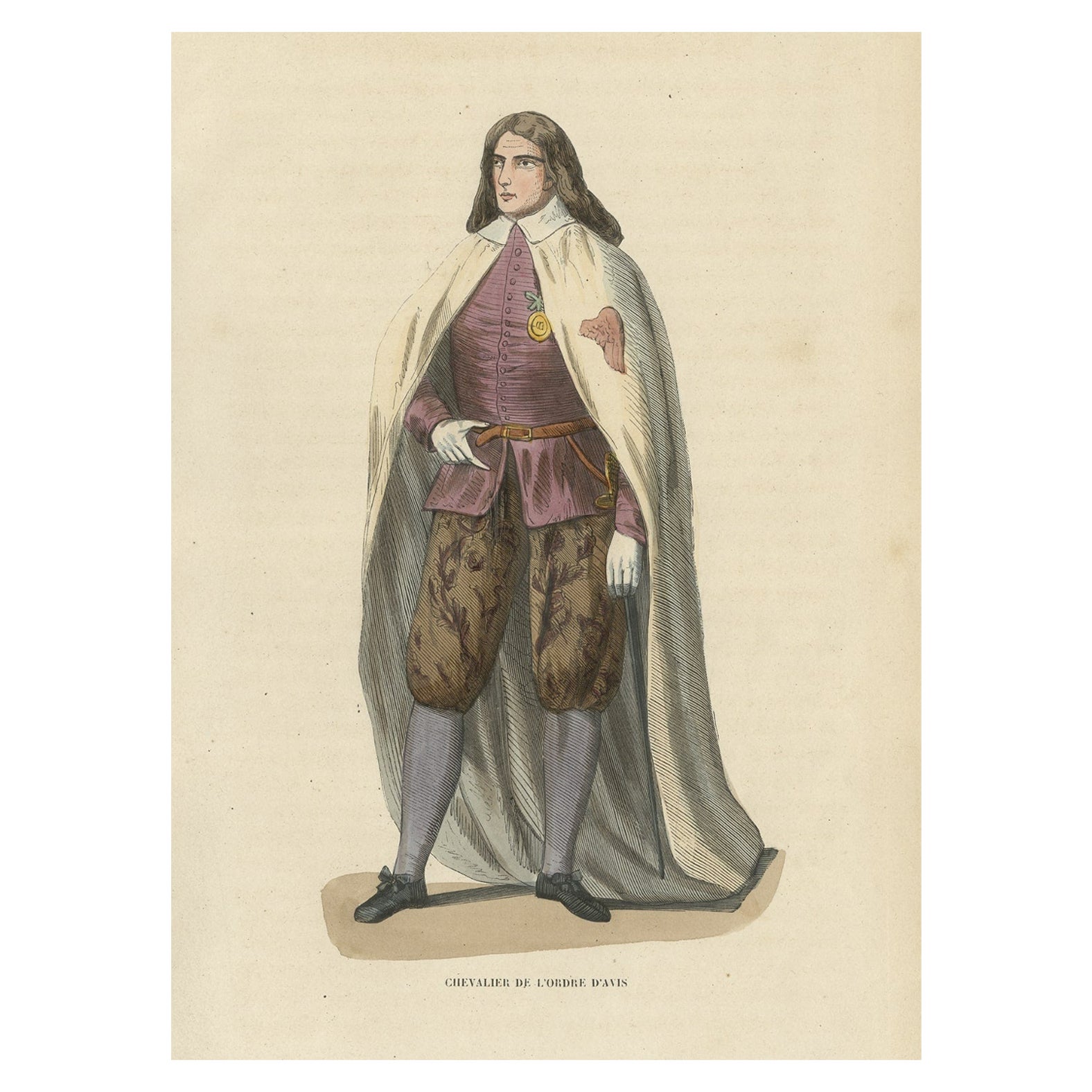 Antique Print of a Knight of the Military Order of Aviz, 1845 For Sale