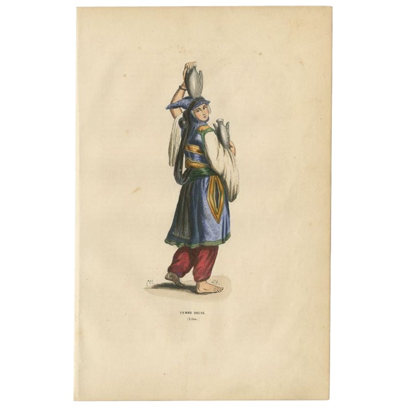 Antique Print of a Druze Woman in Libanon, 1843 For Sale