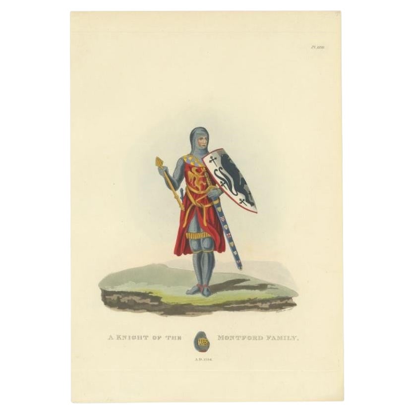 Antique Hand-Colored Print of a Knight of the Montford Family , 1842