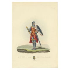 Antique Hand-Colored Print of a Knight of the Montford Family , 1842