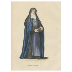 Antique Print of a Nun of Order of Visitation of Holy Mary in Flandres, Belgium