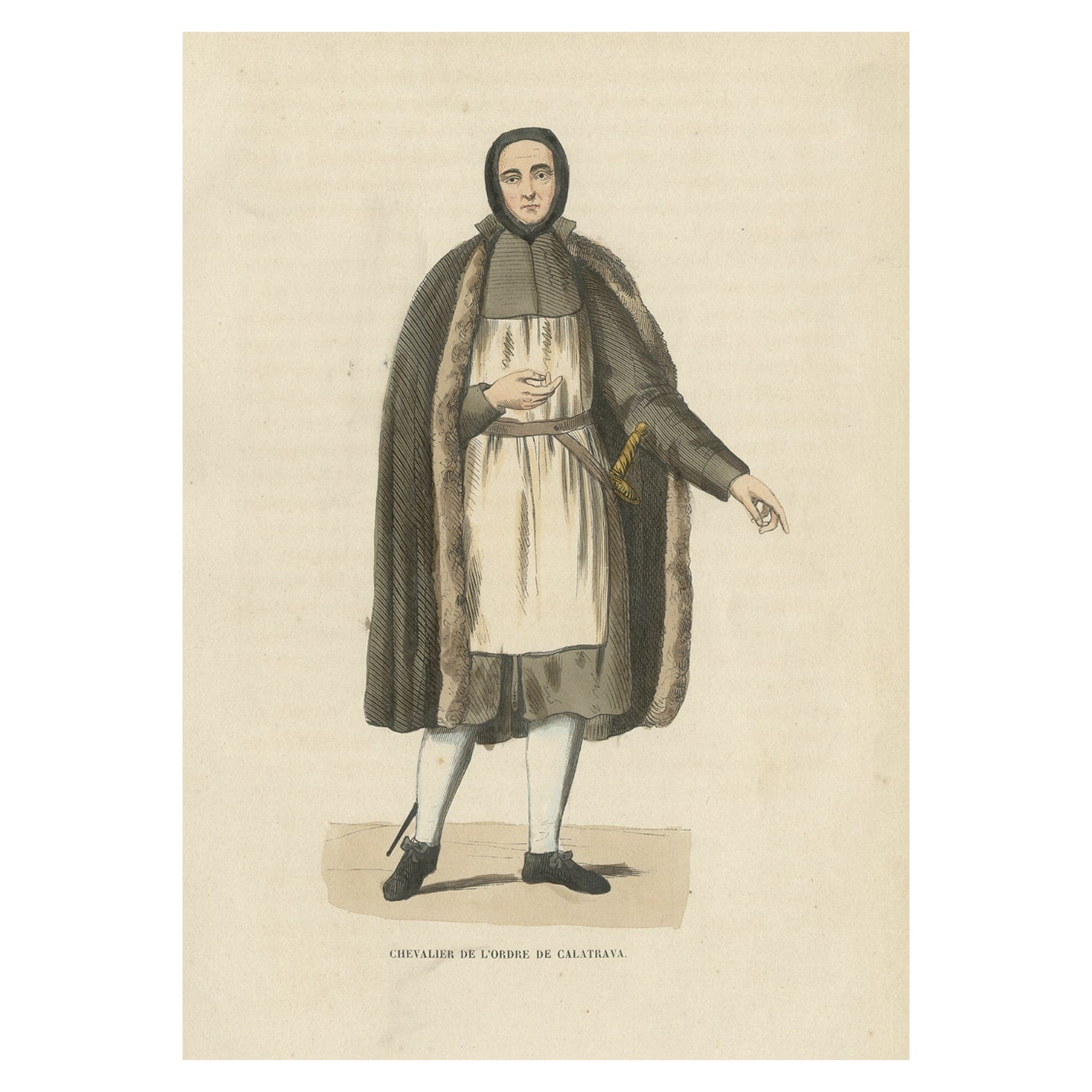 Antique Print of a Knight of the Order of Calatrava, 1845 For Sale