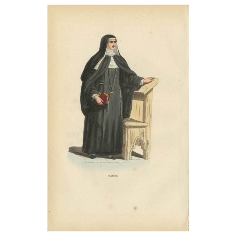 Antique Print of a Poor Clare Nun, from The Order of Poor Ladies, 1845 For Sale