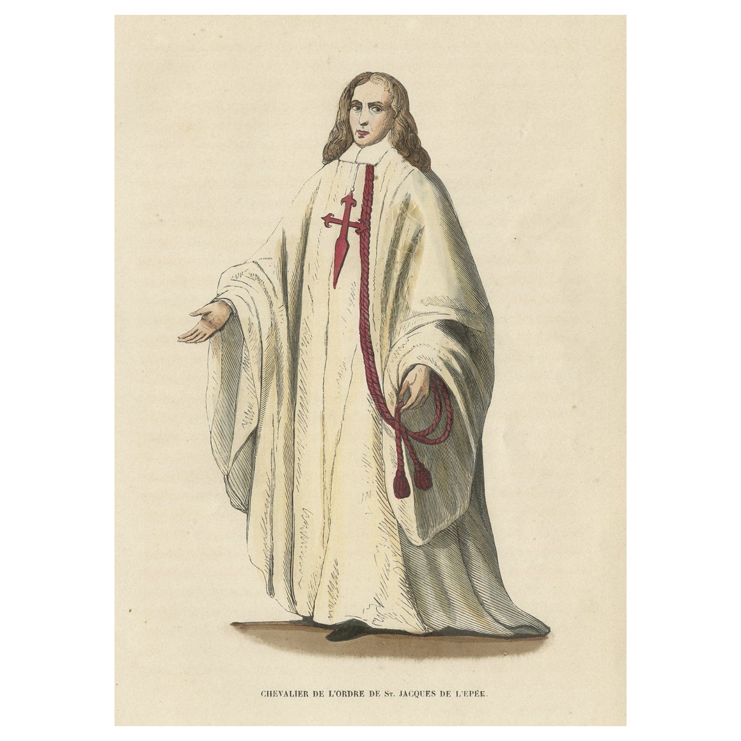 Religious Antique Print of a Knight of the Order of Santiago, 1845 For Sale