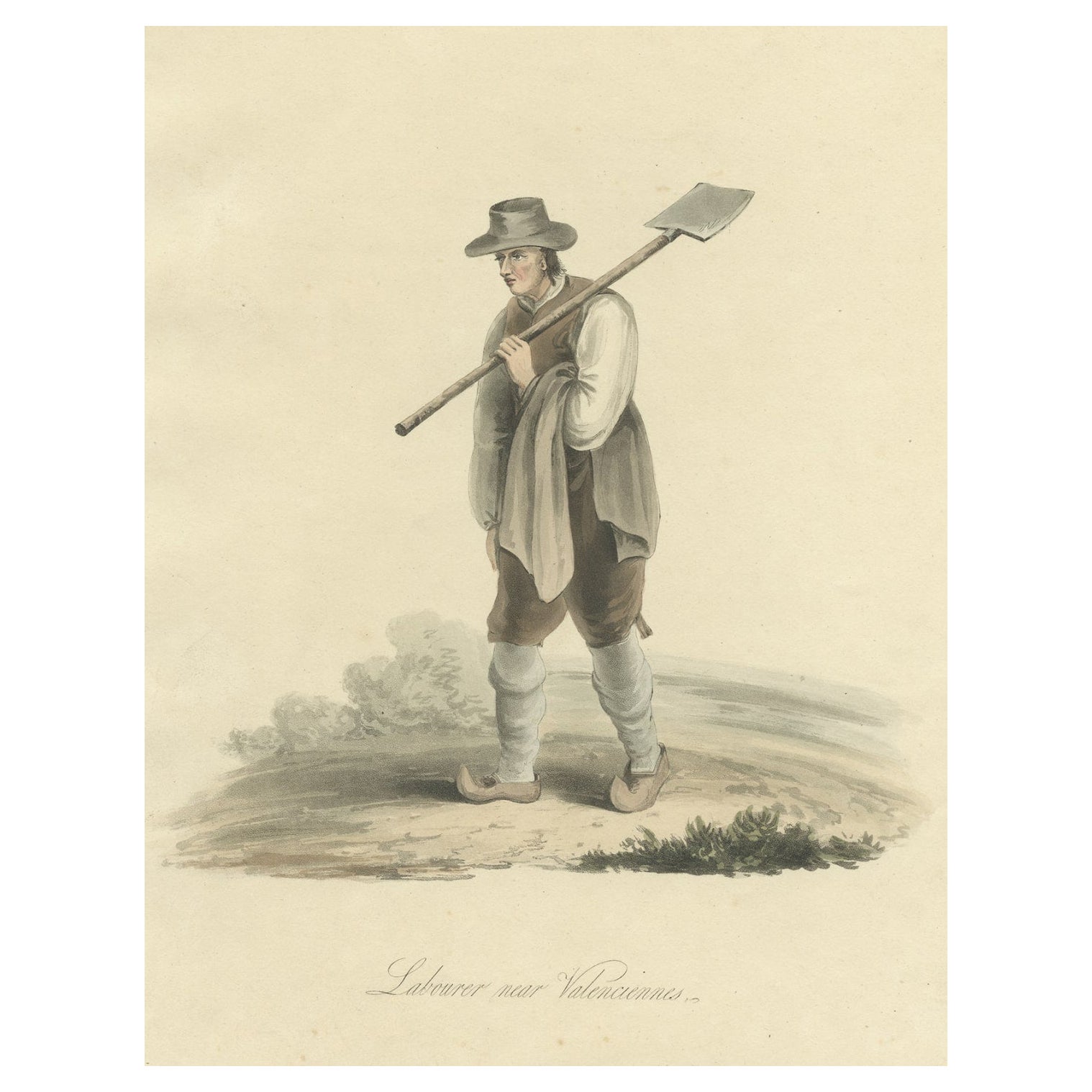 Antique Engraving of a Labourer Near Valenciennes in the North of France, 1817