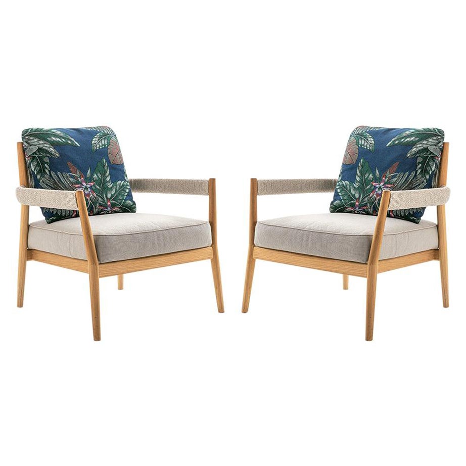 Set of Two Rodolfo Dordoni ''Dine Out Armchair' Teak, Rope and Fabric by Cassina For Sale