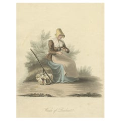 Antique Handcolored Engraving of a Woman of Brabant, the Netherlands, 1817