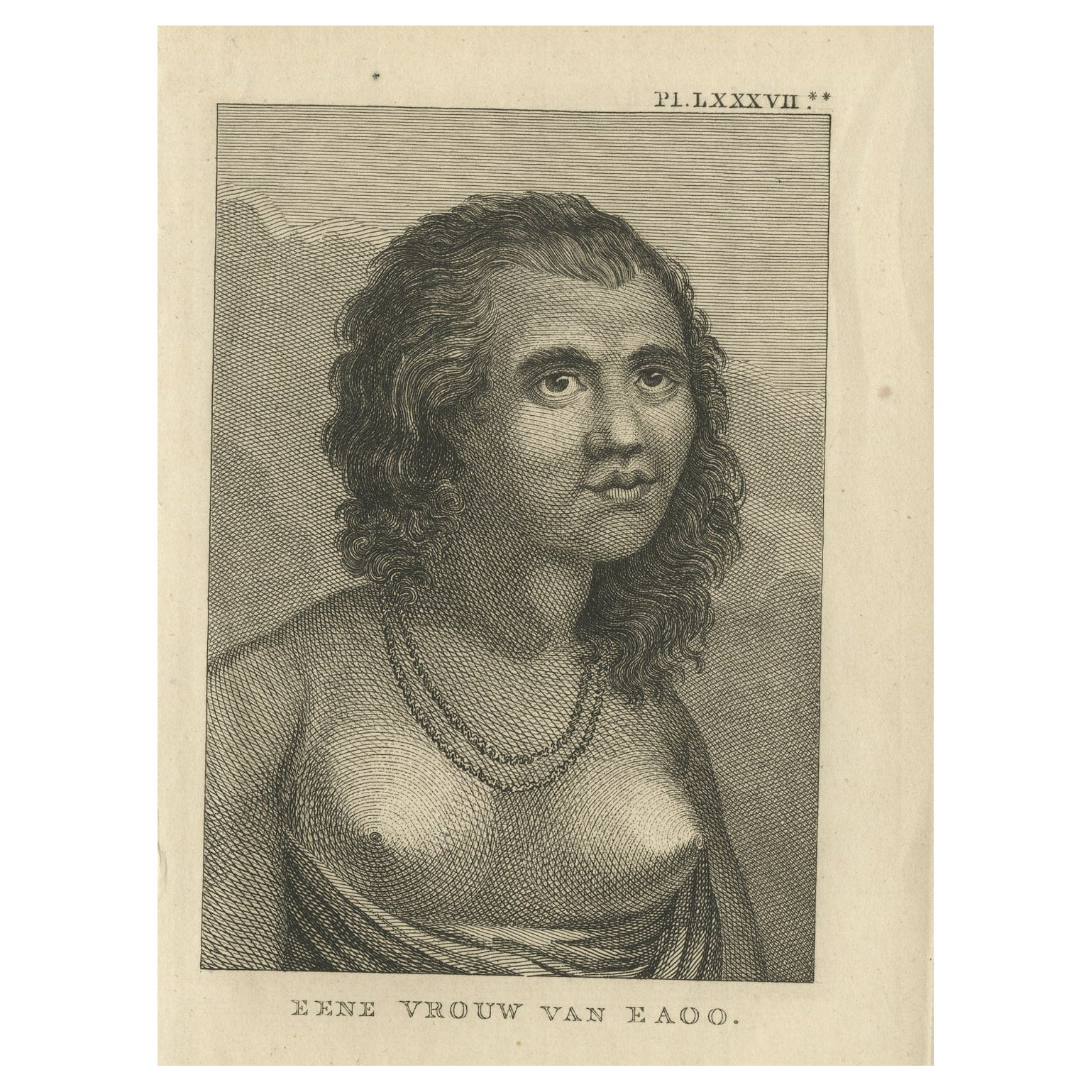 Rare gravure ancienne d'une belle femme d'Eaoo à Tonga, par Cook, 1803
