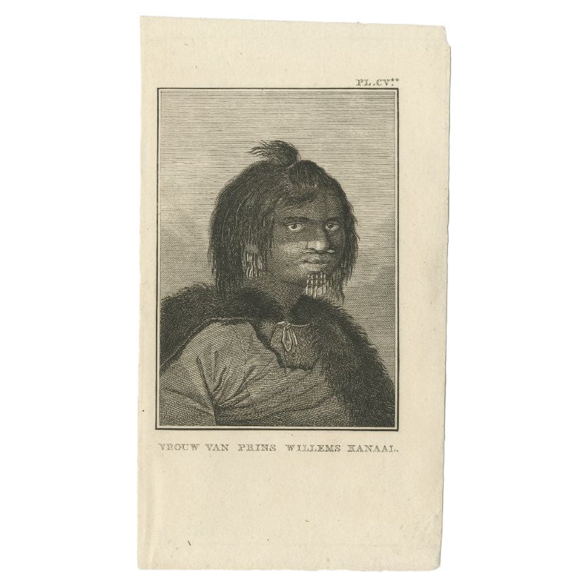 Impression ancienne d'une femme de la côte ouest de l'Amérique du Nord par Cook, 1803 en vente