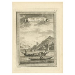 Antiker Druck eines Mannes mit Boot, bekannt als Imiak und Kayak für Männer, 1770