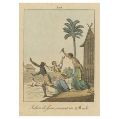 Antique Print of a Domestic Scene on Java, Indonesia, c.1840