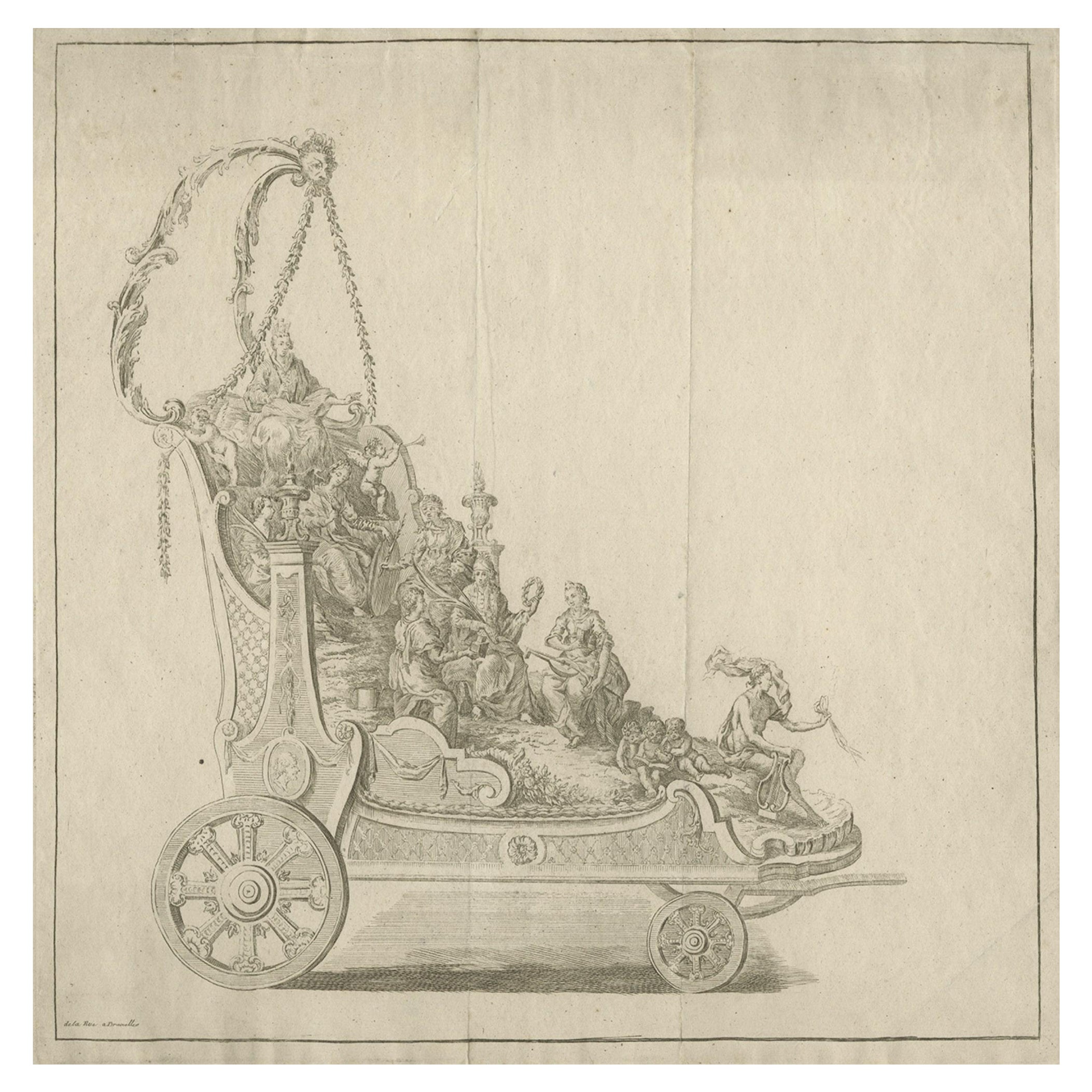 Antique Engraving of a Religious Float for Saint Rumoldus or Rumbold, 1775 For Sale
