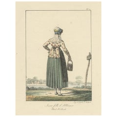 Antique Print of a Young Dutch Girl from Alkmaar, The Netherlands, 1819