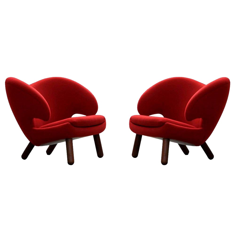 Set of Two Pelican Chairs in Fabric and Wood by Finn Juhl