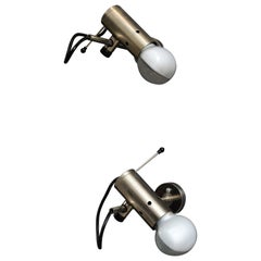 Minimalist Nickel Plated Bronze Sconces by Tito Agnoli for Oluce, Italy 1970's