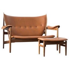 Finn Juhl Chieftain Sofa Couch with Stool in Wood and Leather