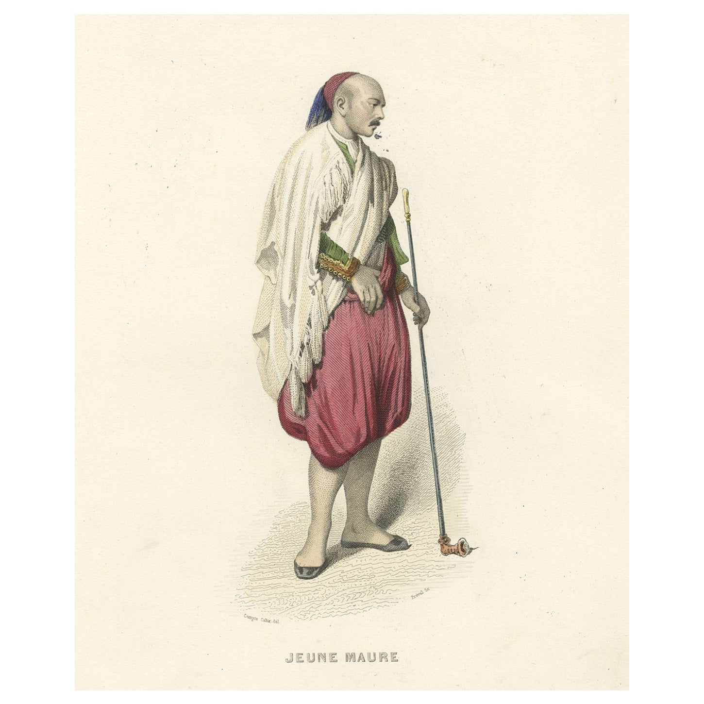 Antique Print of a Young Moor, Jean Maure, Algeria, 1850