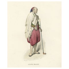 Stampa antica di un giovane moro, Jean Maure, Algeria, 1850