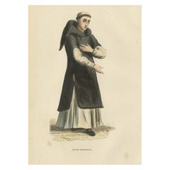 Antique Print of a Benedictine Monk, 1845