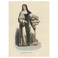 Antique Print of a Bernardine Nun, 1845