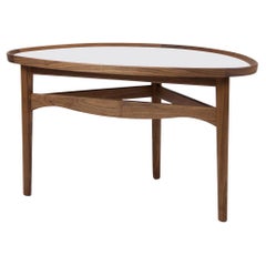 Finn Juhl Eye Side Table, Wood and White High Gloss Laminate