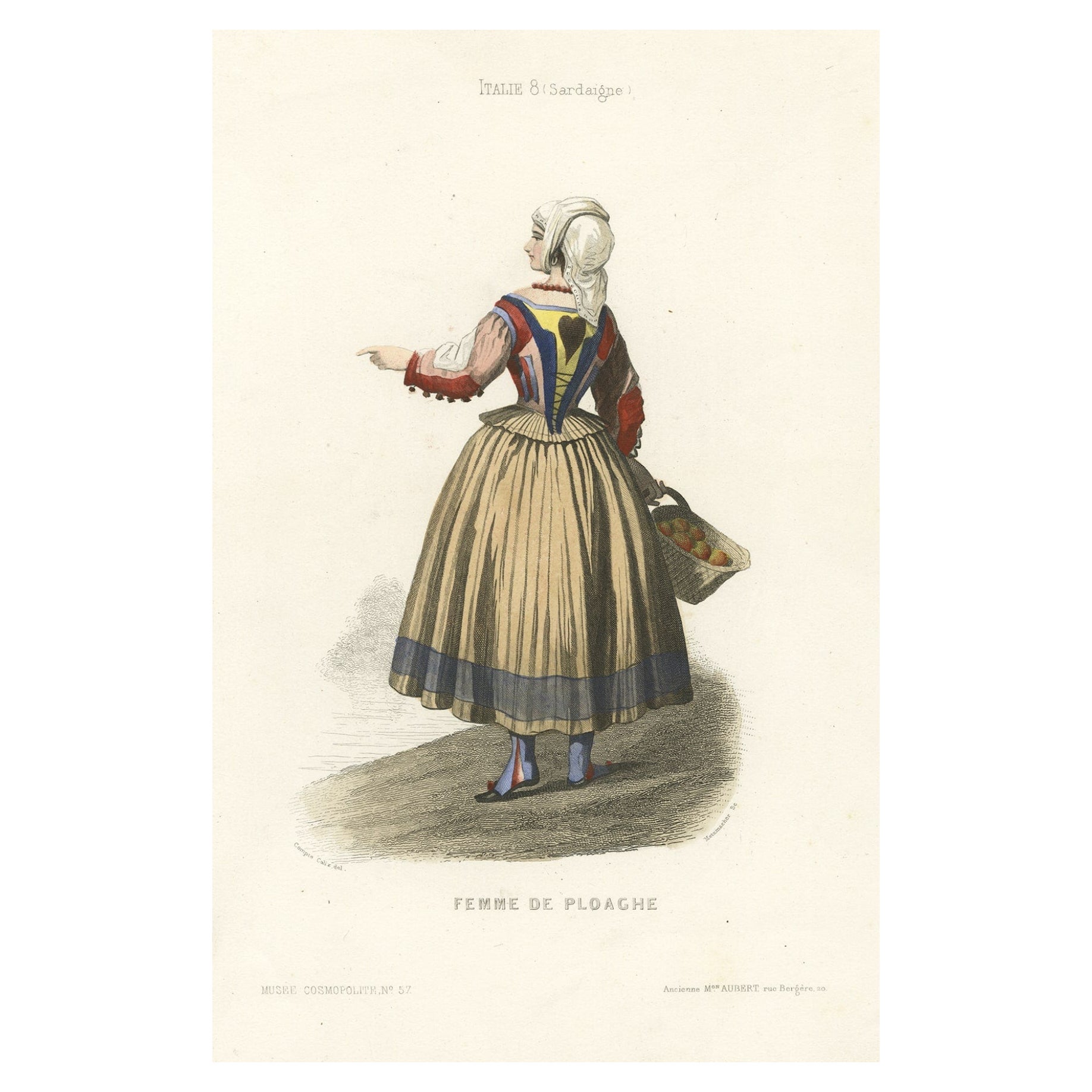 Antique Print of a Lady from Ploaghe in Sassari 'Sardinia' in Italy, 1850