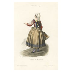 Antique Print of a Lady from Ploaghe in Sassari 'Sardinia' in Italy, 1850