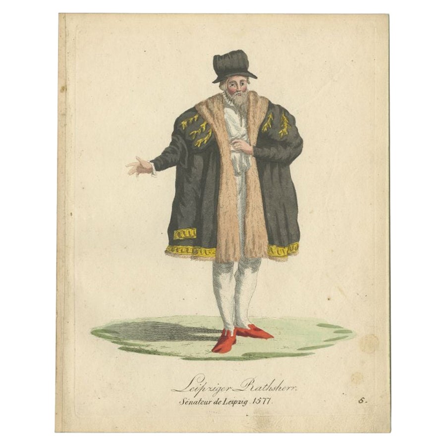Antique Hand-Colored Decoartive Print of a Senator from Leipzig, Germany, 1805 For Sale